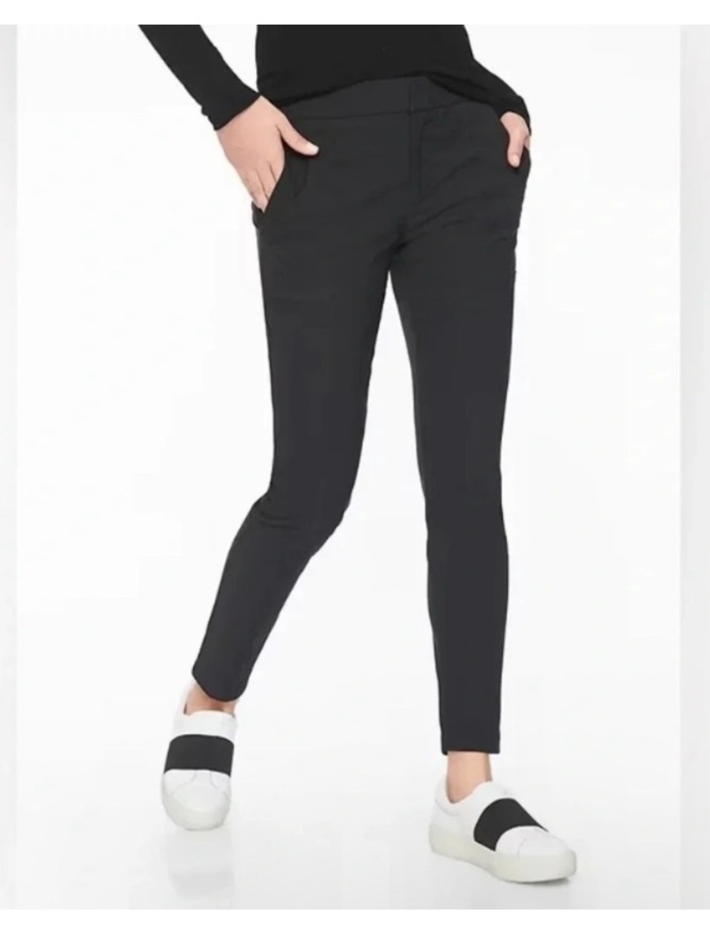 Athleta Black Athleisure Pocket Mid Rise Wander Stash Skinny Pant Size 8